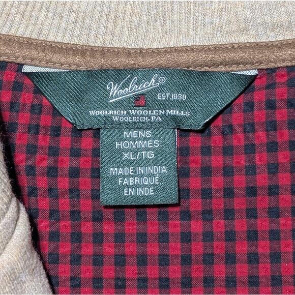 Woolrich Men’s XL 1/4 Zip Pullover Beige Sweatshirt Elbow Patches Cotton Blend - Picture 6 of 11